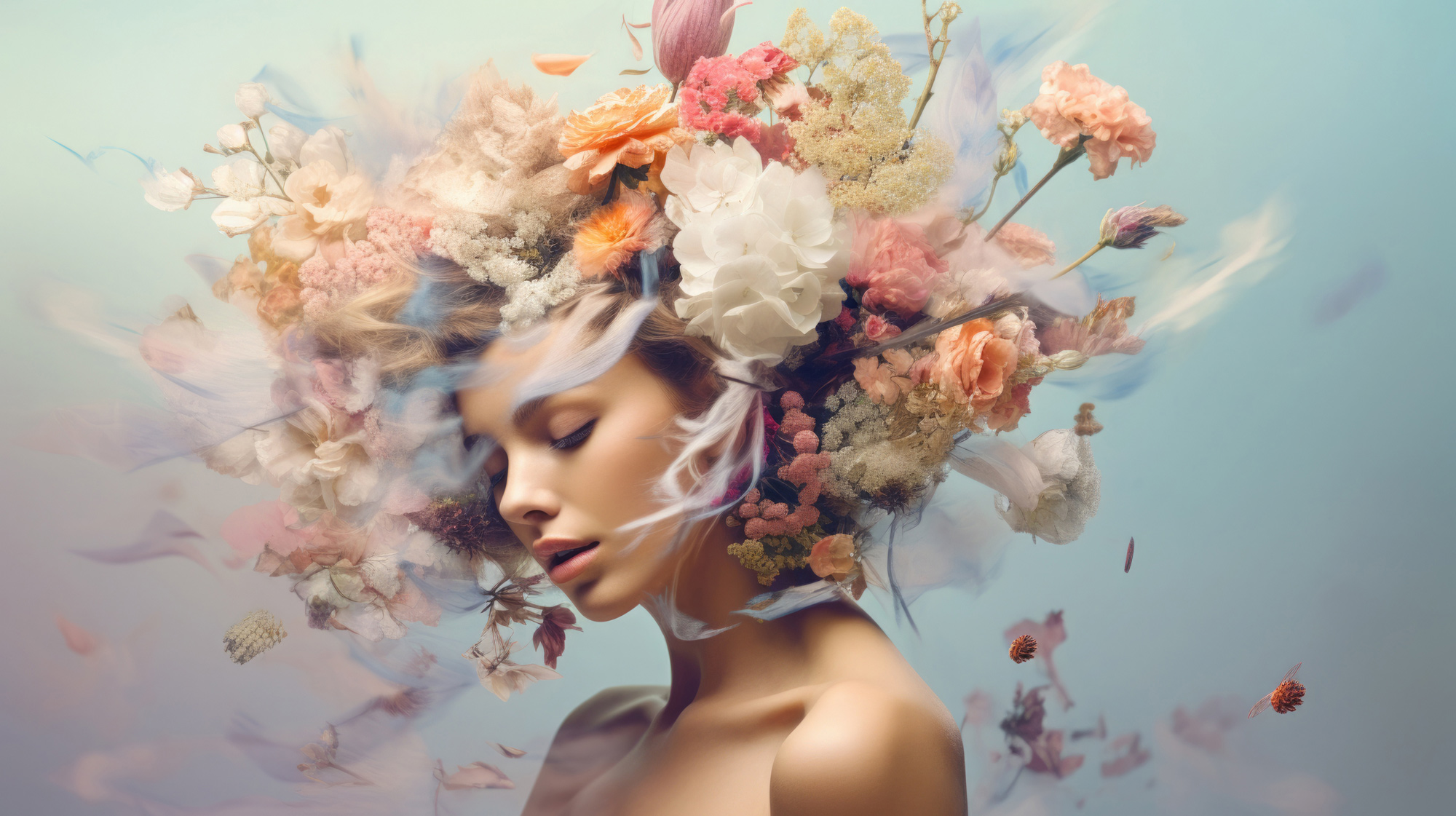 Beauty Day Frau mit Blumenpracht im Haar